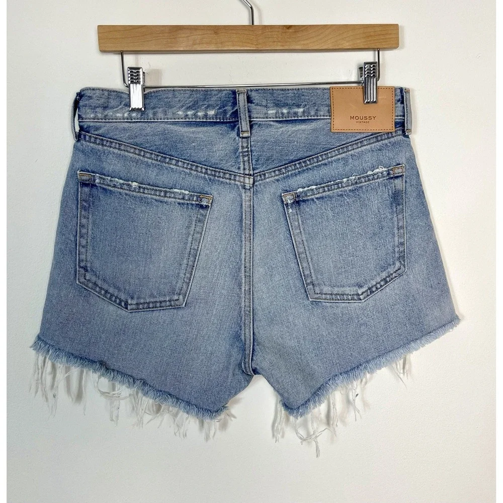 New! MOUSSY VINTAGE Mathews Cut Off Short Light Blue Distressed Raw Hem Denim 28 - Picture 8 of 16